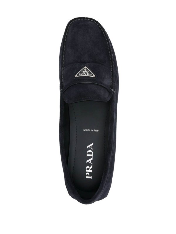 Enamel-Triangle-Logo Suede Loafers shop online: PRADA