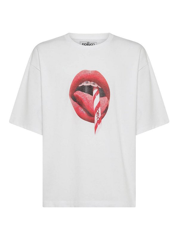 FIORUCCI: t-shirts - Cotton T-Shirt With Mouth Print