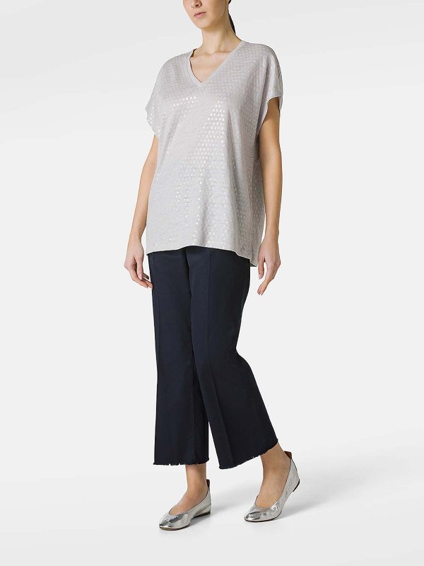 Kangra Cashmere: t-shirts online - Linen T-Shirt With Lurex Effect And V-Neck