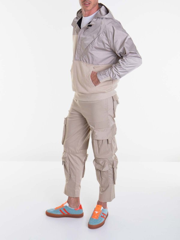 LES HOMMES: crew necks online - Hooded Bi-material Sweater