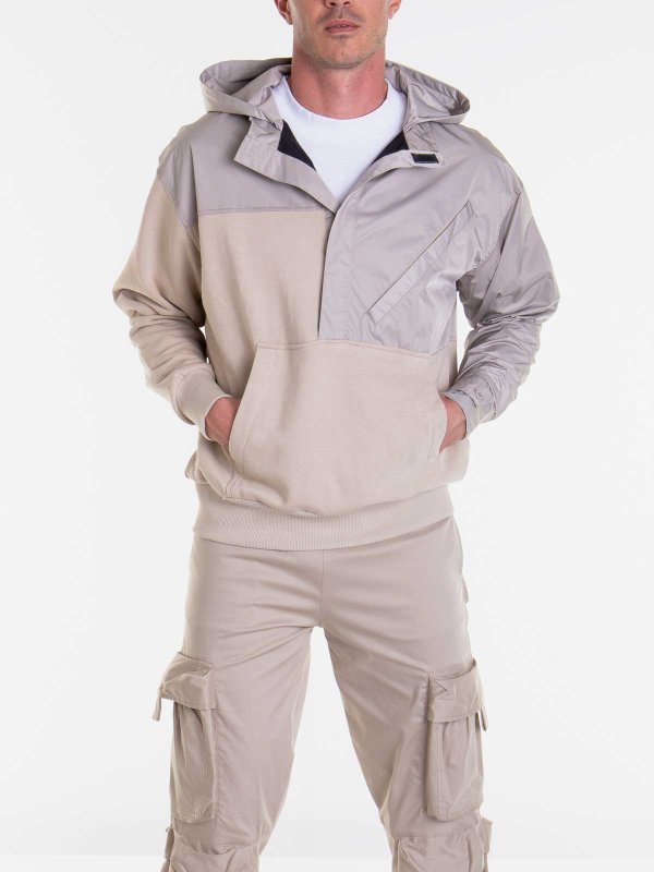 The Best Shops LES HOMMES: crew necks - Hooded Bi-material Sweater