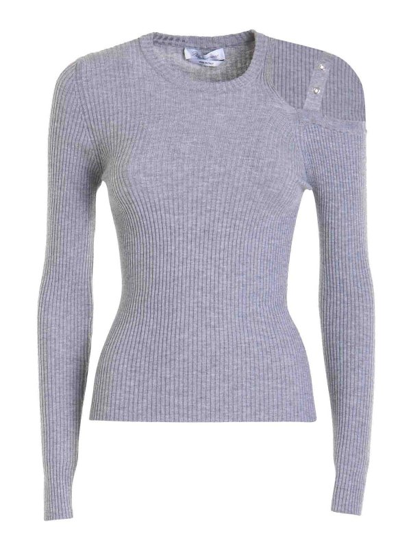 BLUMARINE: Suéteres con cuello pico - Suéter Cuello Redondo - Gris