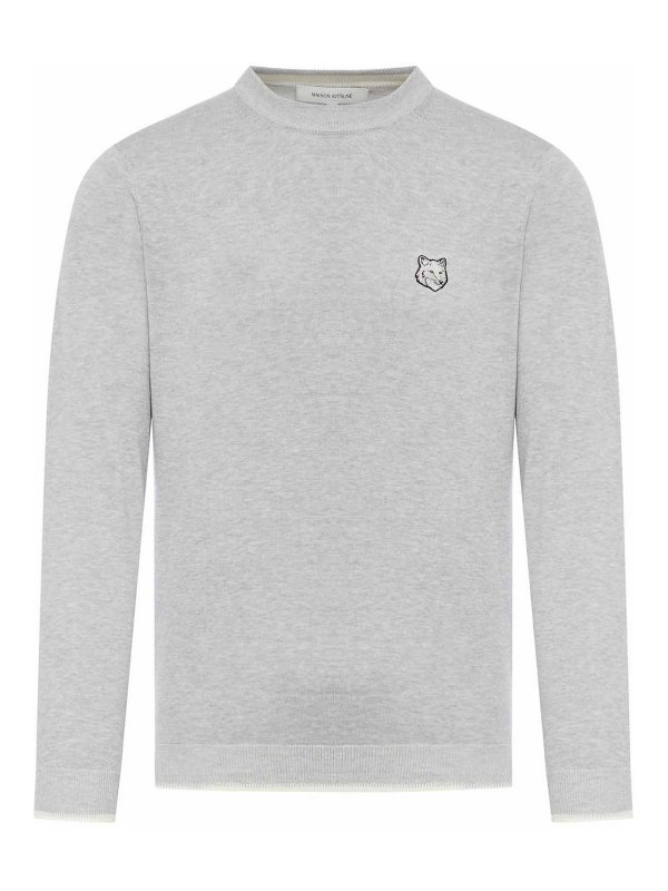 MAISON KITSUNÉ: Strickpullover mit Rundhalsausschnitt - Rundhalspullover - Grau