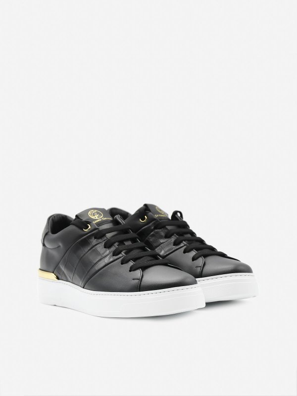 GIULIANO GALIANO: trainers online - Leather Sneakers With Crocodile Effect