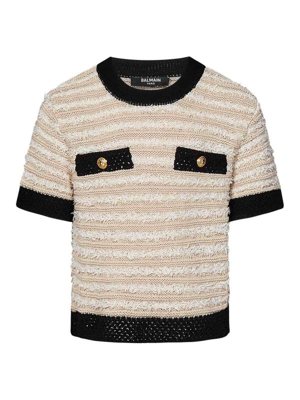Balmain: crew necks - Cotton Sweater With Stripes