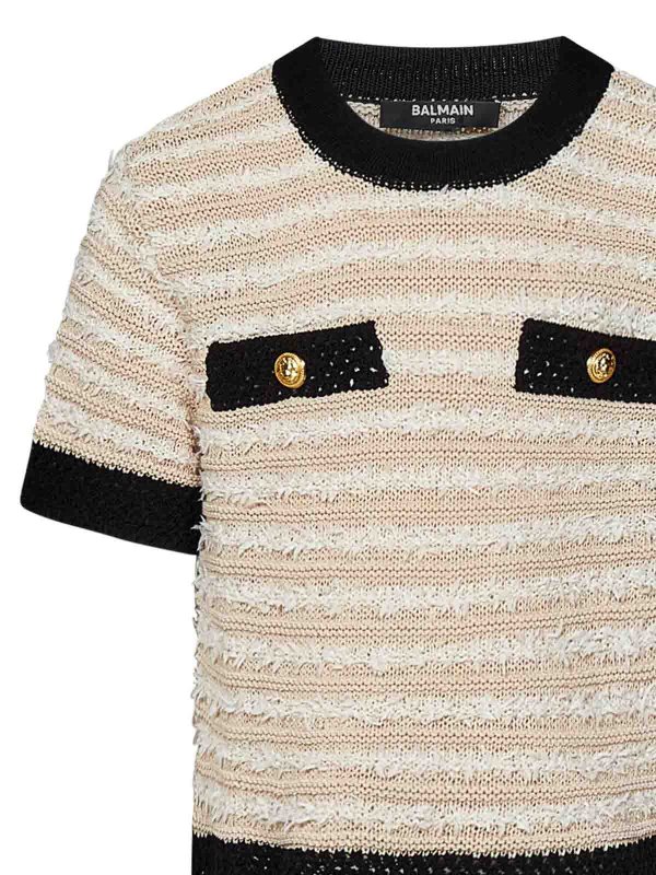 The Best Shops Balmain: crew necks - Cotton Sweater With Stripes