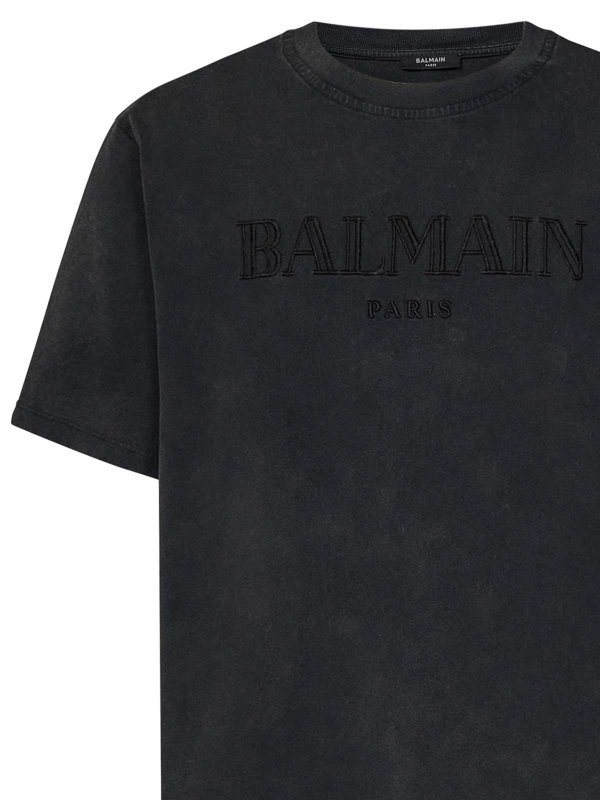 The Best Shops Balmain: t-shirts - Grey Cotton T-Shirt With Logo