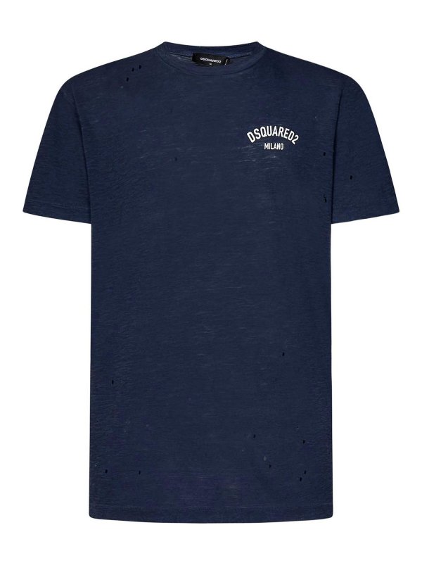 DSQUARED2: t-shirts - Melange Blue Cotton Blend T-Shirt