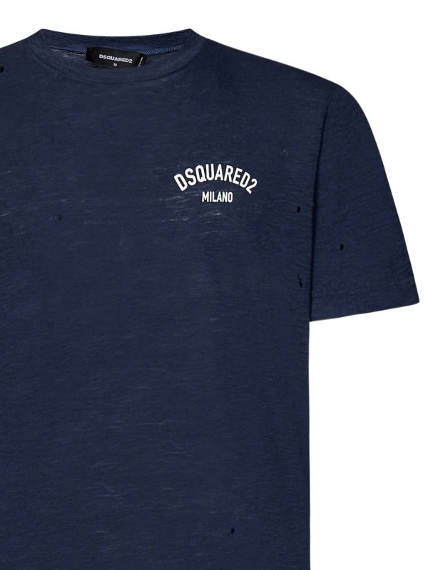 The Best Shops DSQUARED2: t-shirts - Melange Blue Cotton Blend T-Shirt