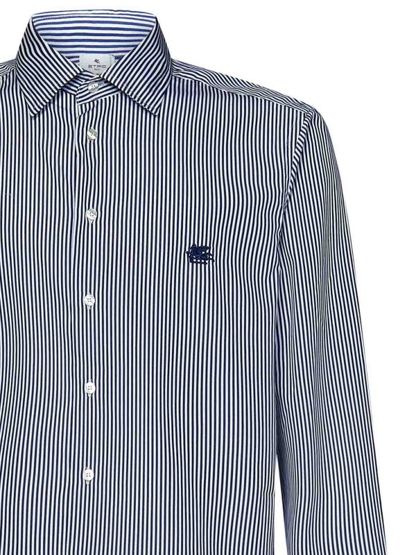 The Best Shops ETRO: shirts - Blue Cotton Shirt with White Stripes