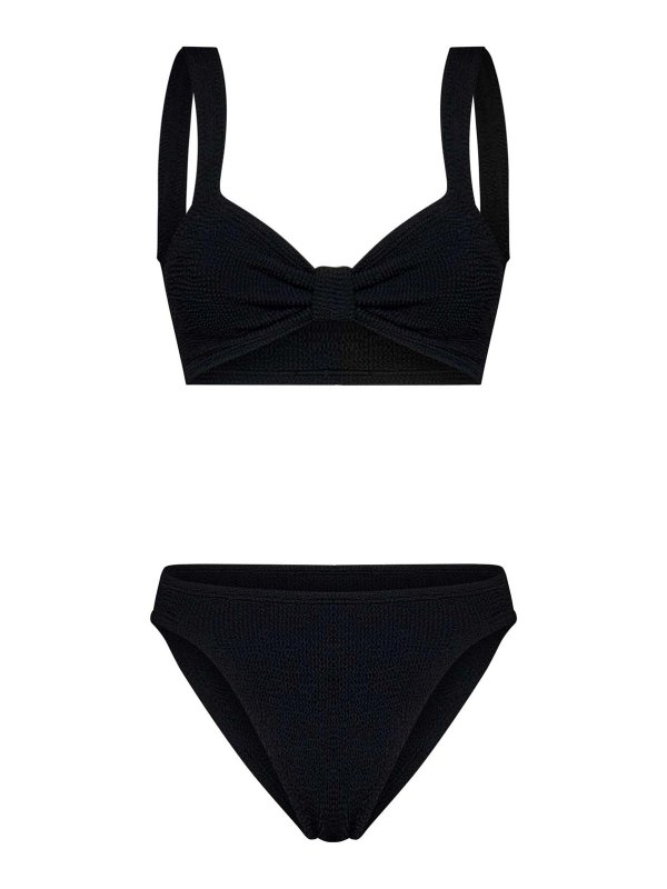 HUNZA G: bikinis - Black Bikini in Crinkle Fabric
