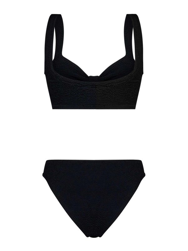 HUNZA G: bikinis online - Black Bikini in Crinkle Fabric