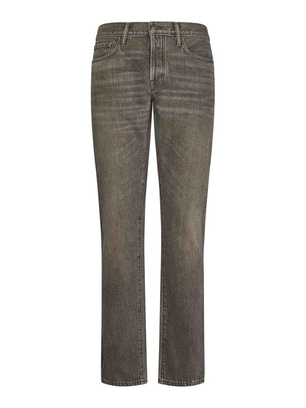 Tom Ford Straight Leg Jeans in Khaki Cotton Denim