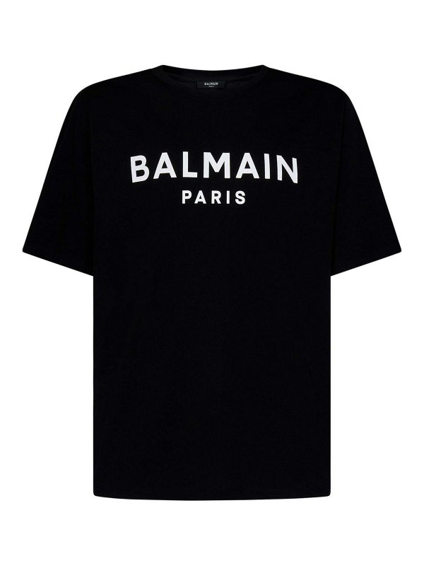 Balmain: t-shirt - T-shirt nera in cotone organico con logo