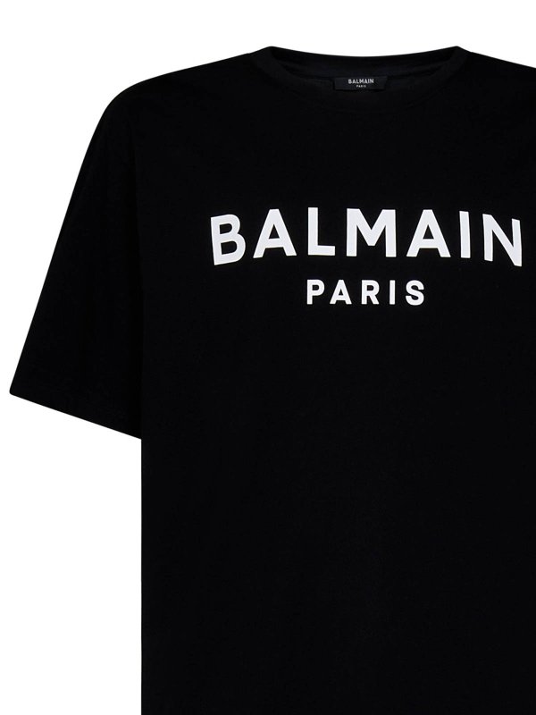 The Best Shops Balmain: t-shirt - T-shirt nera in cotone organico con logo