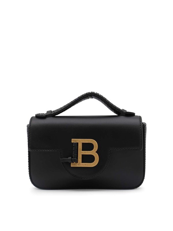 Balmain: cross body bags - Black Leather Shoulder Bag