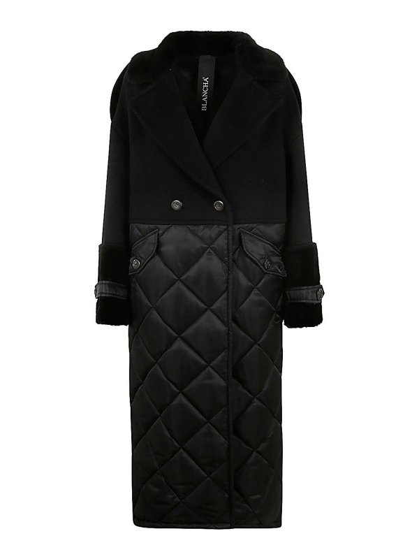 Blancha: Fur & Shearling Coats - Wool Fabric Nylon Fabric And Shearling Coat