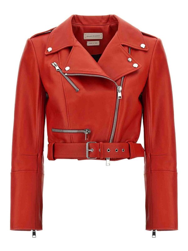 ALEXANDER MCQUEEN: leather jacket - Cropped Biker Jacket