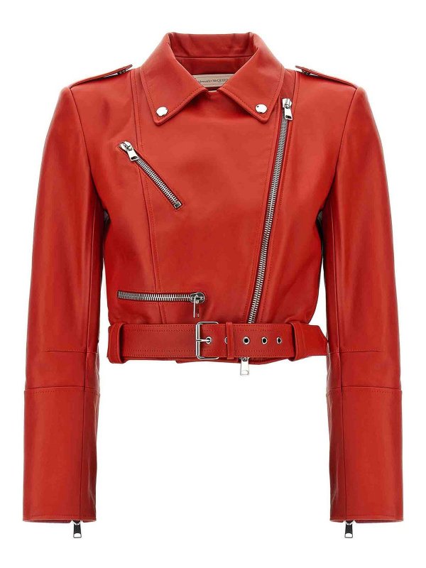 ALEXANDER MCQUEEN: leather jacket online - Cropped Biker Jacket