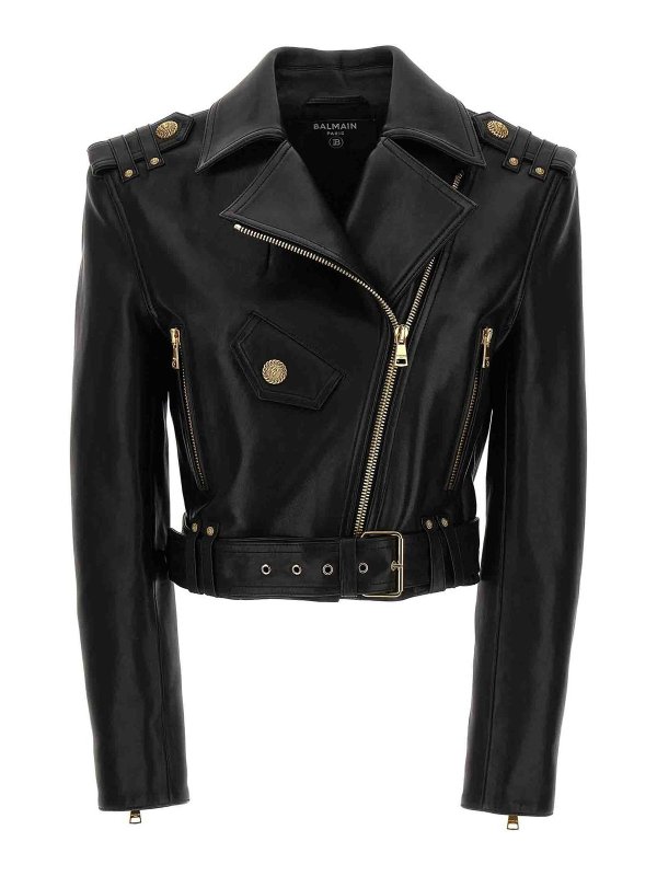 Balmain: Vestes en cuir - Blouson En Cuir - Noir