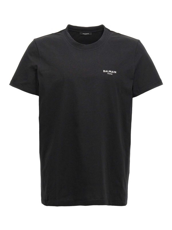 Balmain: t-shirts - Flocked Logo T-Shirt