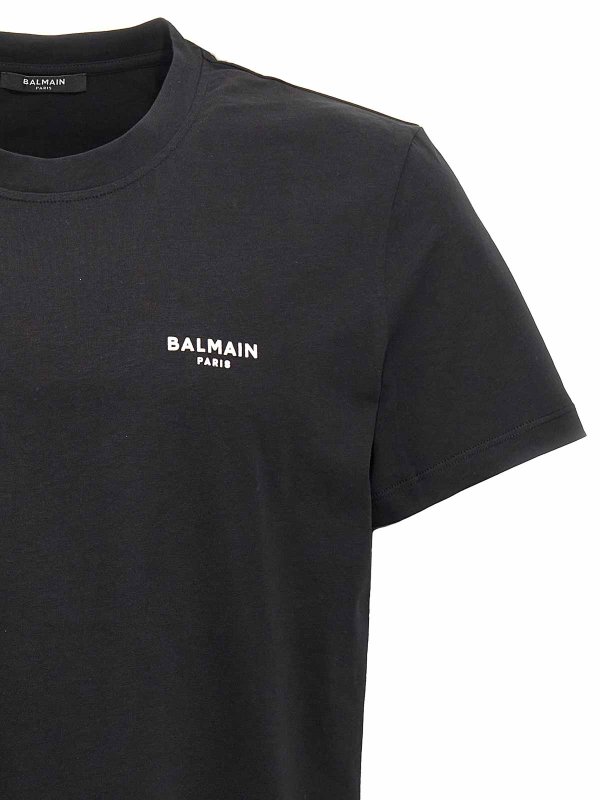 The Best Shops Balmain: t-shirts - Flocked Logo T-Shirt
