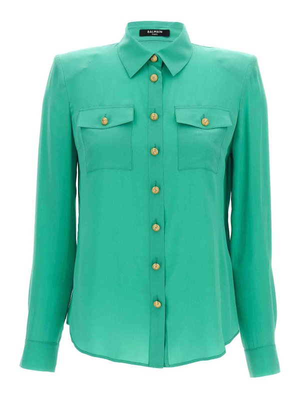 Balmain: camicie - Camicia con bottoni con logo