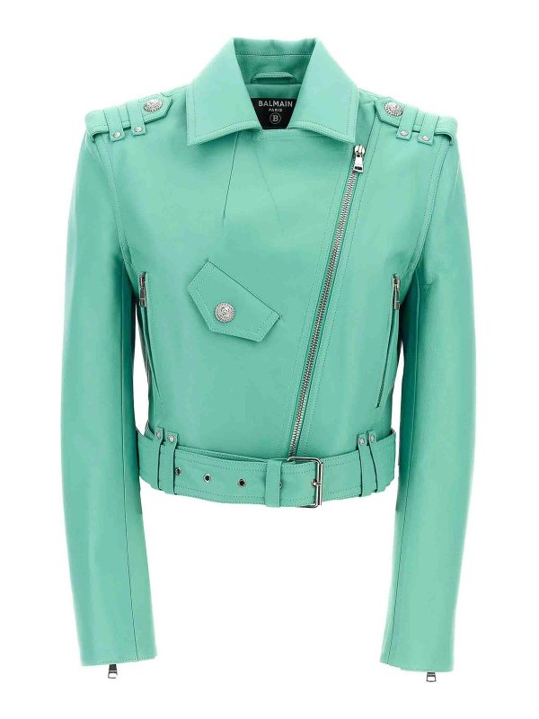 Balmain: Lederjacken online - Lederjacke - Hellblau