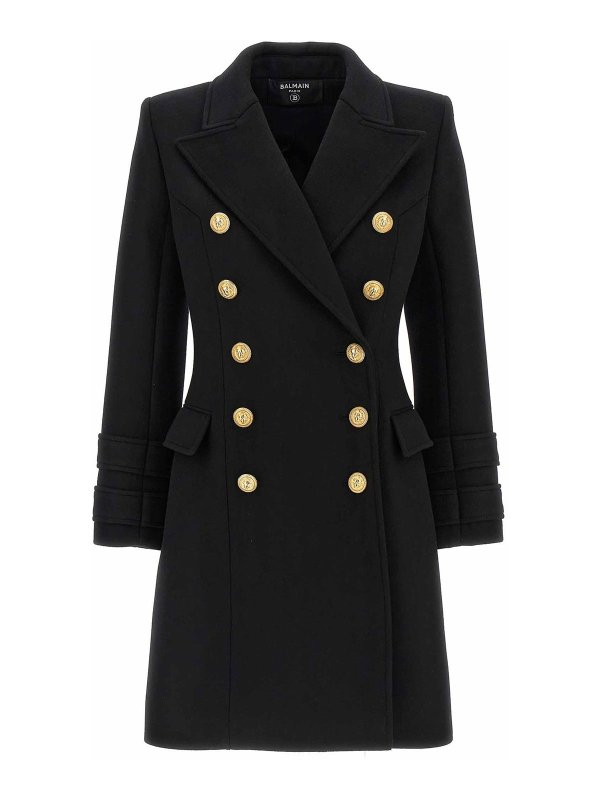 Balmain: short coats - Logo Button Double-Breasted Coat