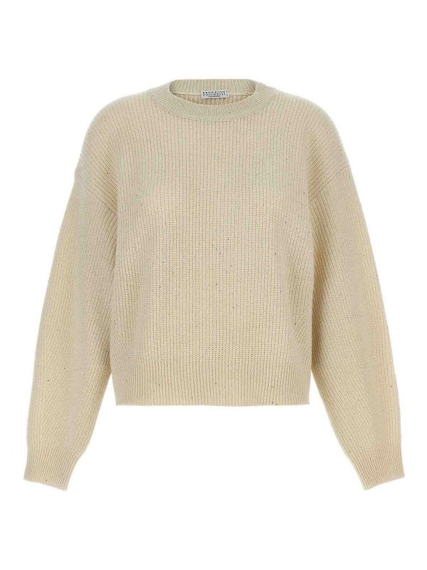 BRUNELLO CUCINELLI: Strickpullover mit Rundhalsausschnitt - Rundhalspullover - Weiß