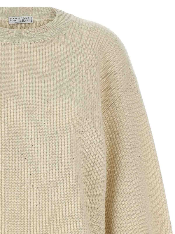 The Best Shops BRUNELLO CUCINELLI: Strickpullover mit Rundhalsausschnitt - Rundhalspullover - Weiß