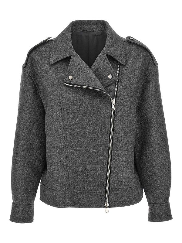 BRUNELLO CUCINELLI: leather jacket - Wool Biker Jacker