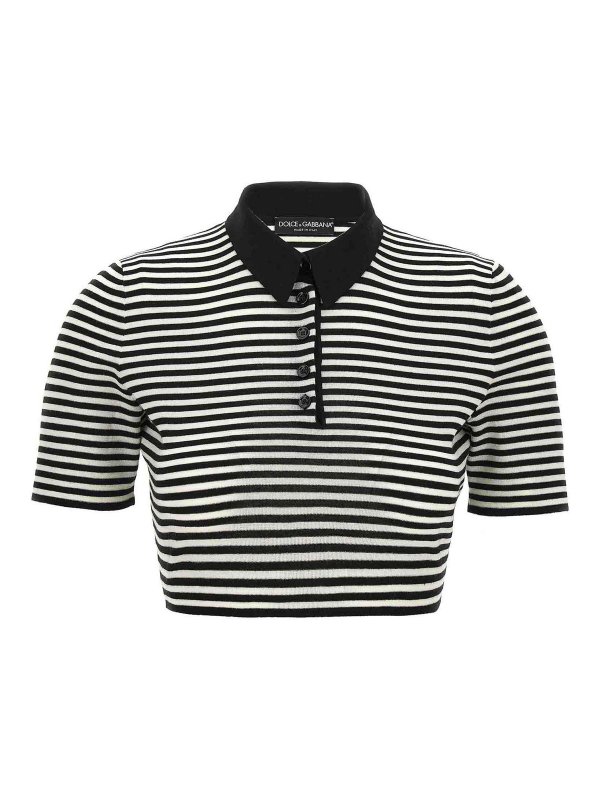DOLCE & GABBANA: polo shirts - Striped Cropped Polo Shirt