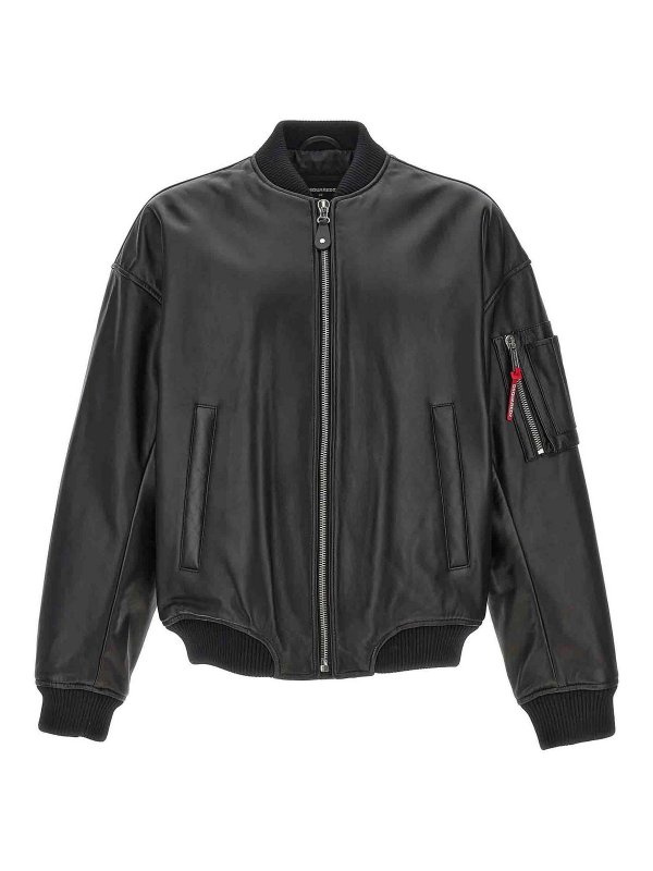 DSQUARED2: bombers - Leather Bomber Jacket