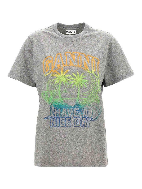 GANNI: Camisetas - Camiseta - Gris