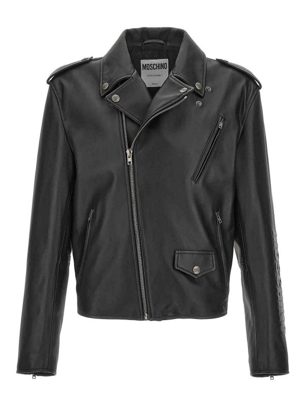 MOSCHINO: leather jacket - Logo Leather Jacket