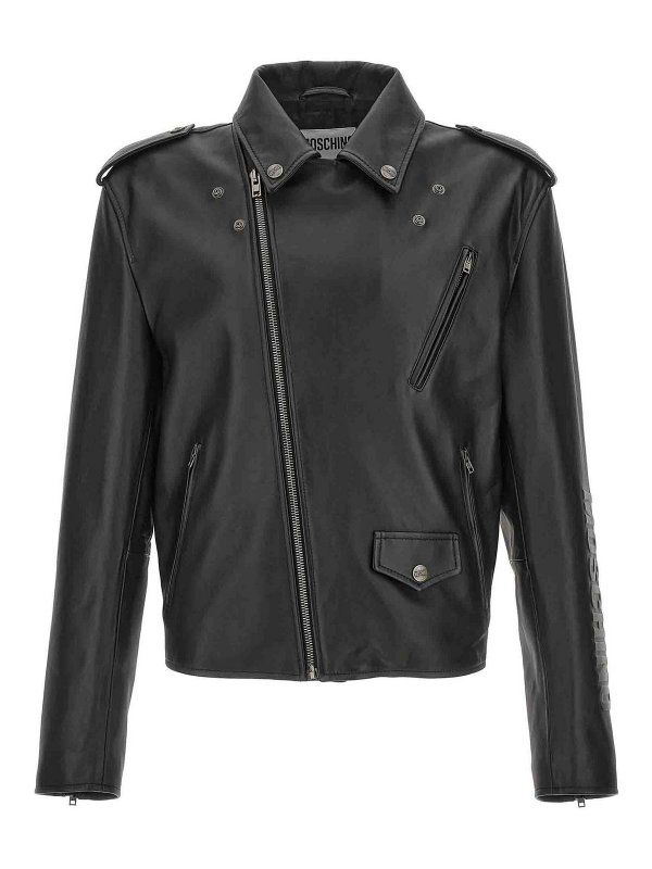 MOSCHINO: leather jacket online - Logo Leather Jacket