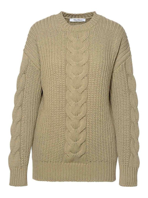 Max Mara: Strickpullover mit Rundhalsausschnitt - Rundhalspullover - Grün