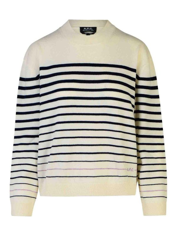 A.P.C.: Strickpullover mit Rundhalsausschnitt - Rundhalspullover - Creme