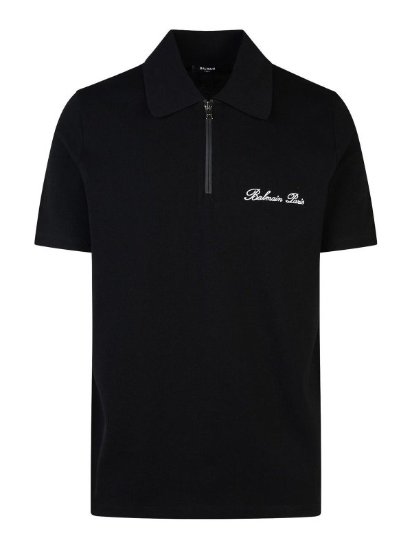 Balmain: polo shirts - Signature Black Cotton Polo Shirt