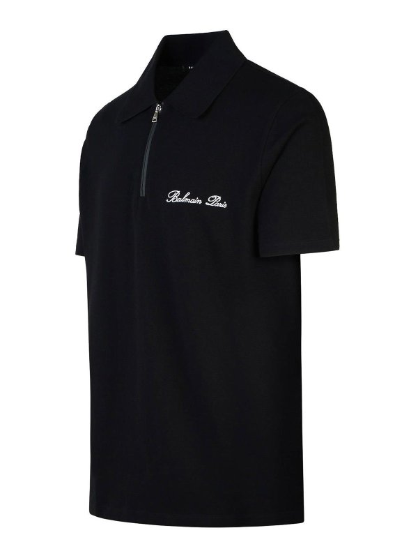 The Best Shops Balmain: polo shirts - Signature Black Cotton Polo Shirt