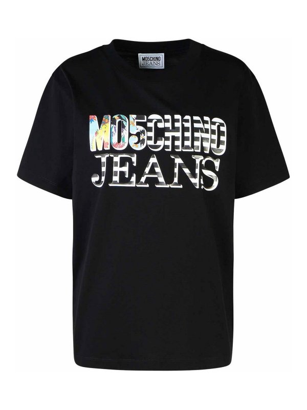 MOSCHINO JEANS: t-shirts - Black Cotton T-Shirt