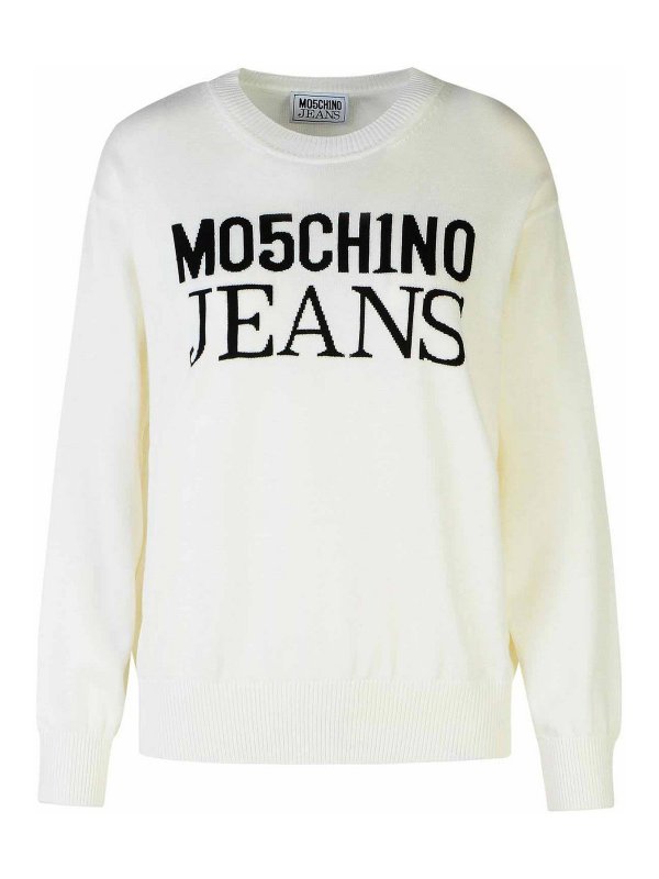 MOSCHINO JEANS: maglia collo rotondo - Maglione in cotone bianco