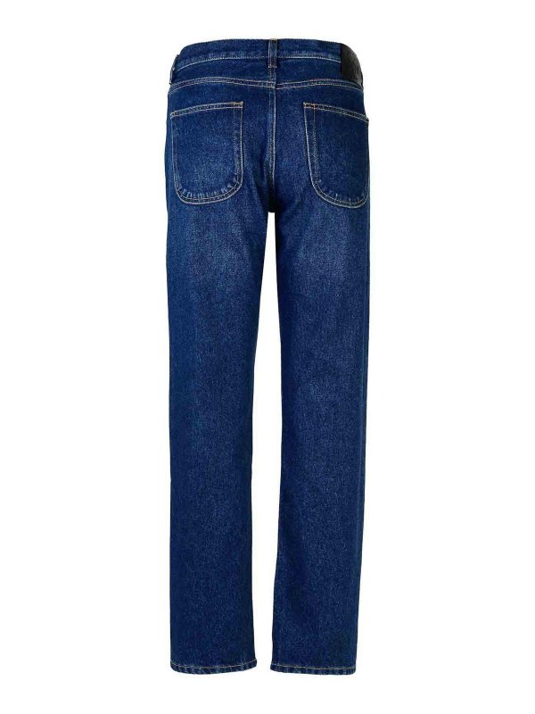 OFF-WHITE: straight leg jeans online - Script Tapered Blue Cotton Jeans