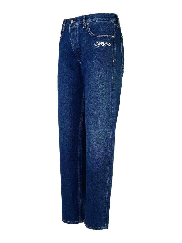The Best Shops OFF-WHITE: straight leg jeans - Script Tapered Blue Cotton Jeans