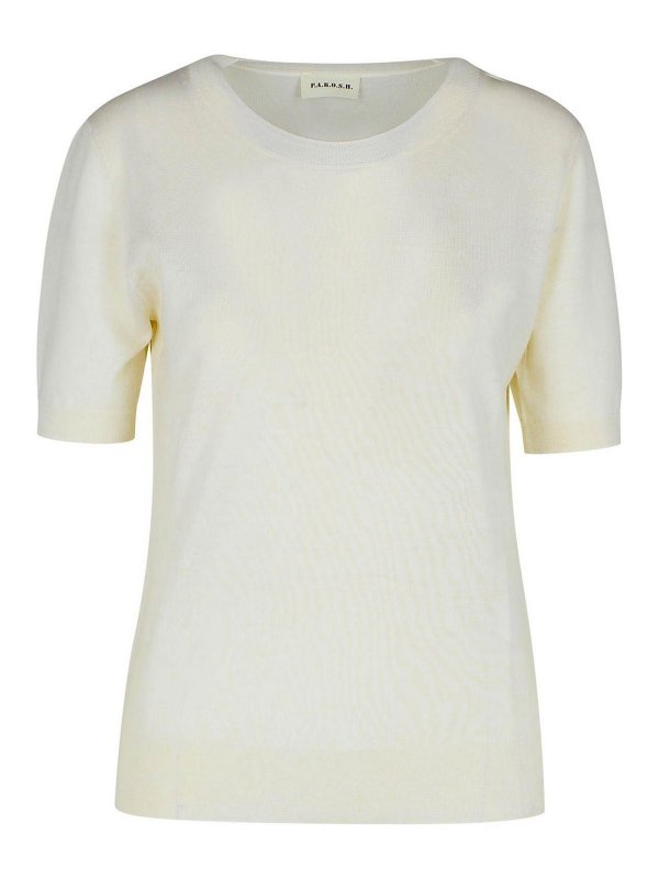 P.A.R.O.S.H.: Suéteres con cuello pico - Suéter Cuello Redondo - Crema