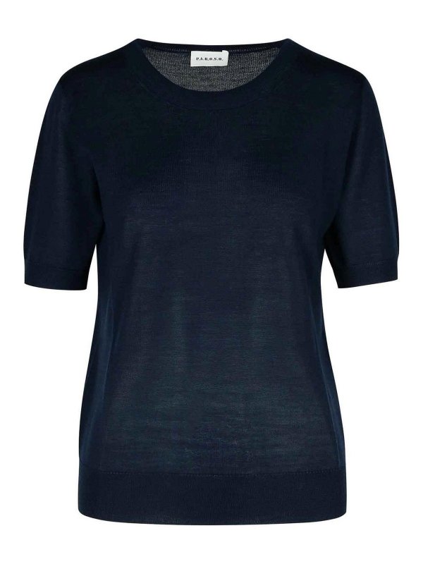 P.A.R.O.S.H.: Strickpullover mit Rundhalsausschnitt - Rundhalspullover - Blau