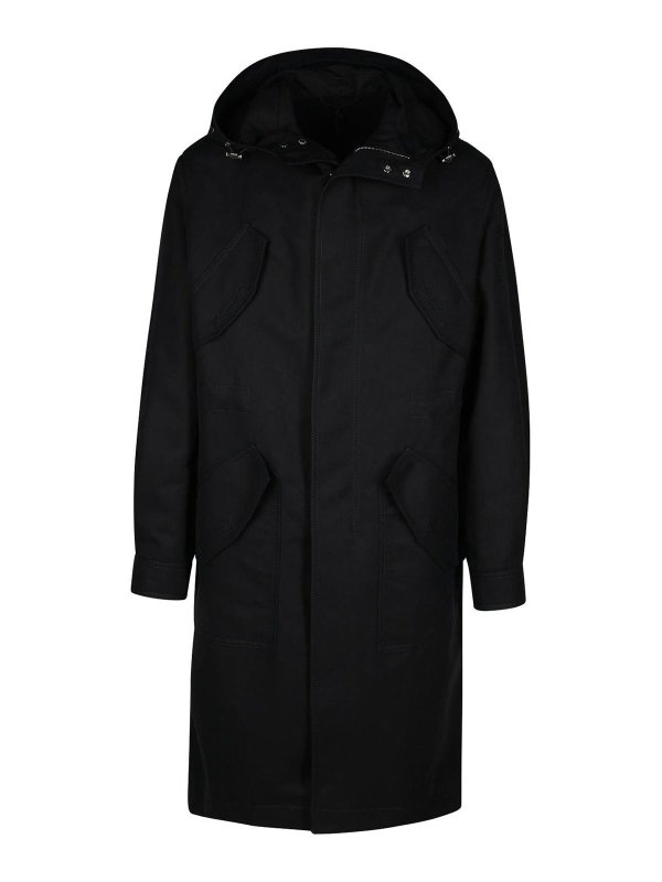 VERSACE: cappotti trench - Trench in cotone nero