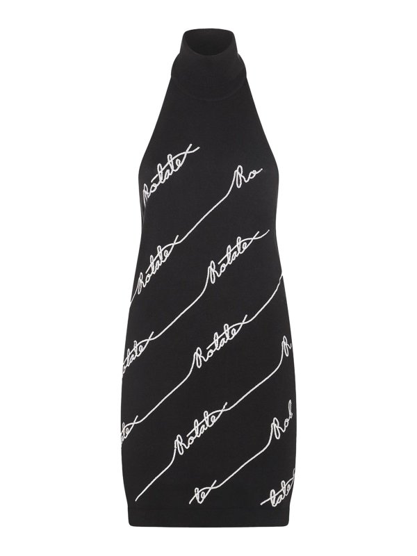 ROTATE Birger Christensen: abiti al ginocchio - Vestito  elasticizzato in misto cotone nero