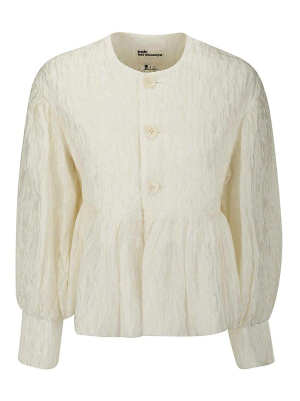 COMME DES GARCONS: casual jackets - White jacquard crew-neck jacket